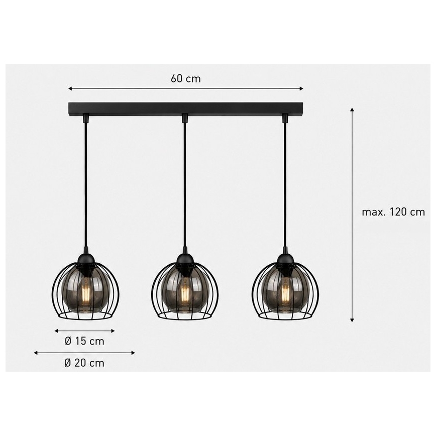 Lustr na lanku SOLO BLACK 3xE27/60W/230V