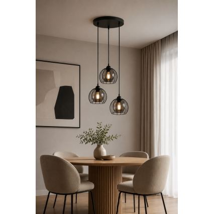 Lustr na lanku SOLO BLACK 3xE27/60W/230V pr. 30 cm