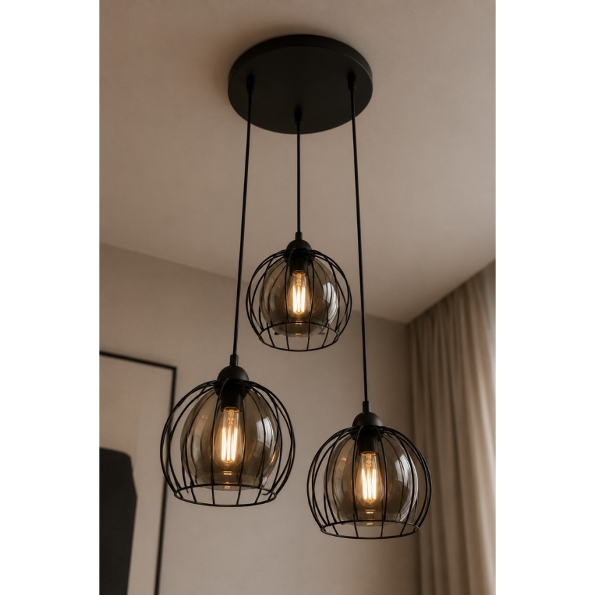 Lustr na lanku SOLO BLACK 3xE27/60W/230V pr. 30 cm