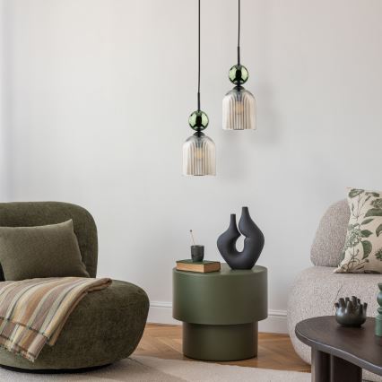 Lustr na lanku SOPHIA 1xE14/10W/230V černá/zelená/kouřová béžová