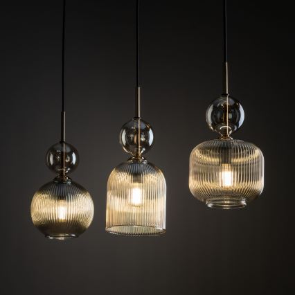 Lustr na lanku SOPHIA 3xE14/10W/230V černá/kouřová béžová