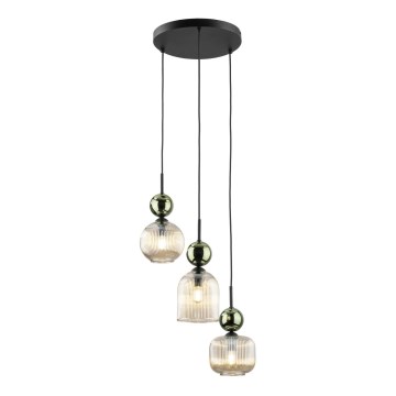 Lustr na lanku SOPHIA 3xE14/10W/230V černá/zelená/kouřová béžová