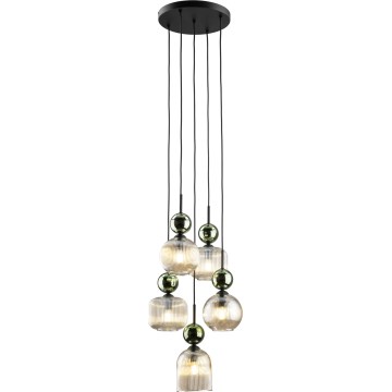 Lustr na lanku SOPHIA 5xE14/10W/230V černá/zelená/kouřová béžová