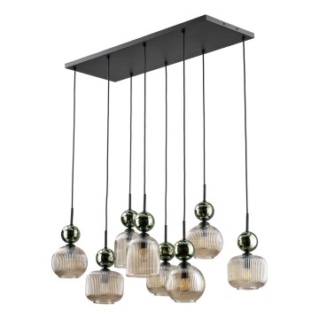 Lustr na lanku SOPHIA 8xE14/10W/230V černá/zelená/kouřová béžová