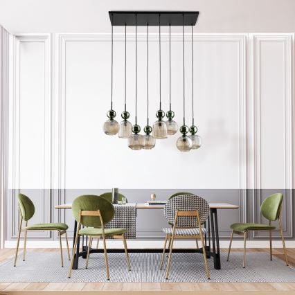 Lustr na lanku SOPHIA 8xE14/10W/230V černá/zelená/kouřová béžová