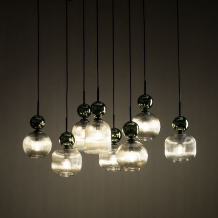 Lustr na lanku SOPHIA 8xE14/10W/230V černá/zelená/kouřová béžová