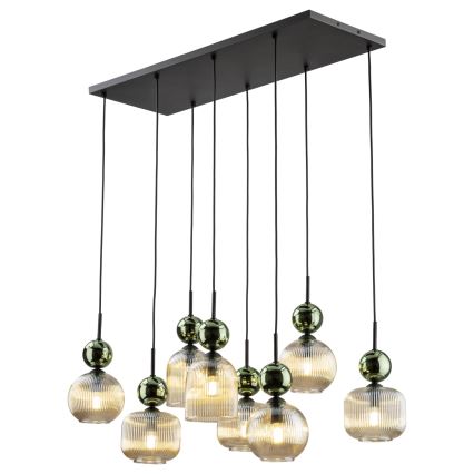 Lustr na lanku SOPHIA 8xE14/10W/230V černá/zelená/kouřová béžová