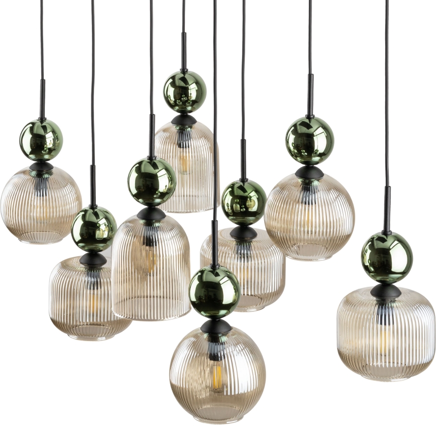 Lustr na lanku SOPHIA 8xE14/10W/230V černá/zelená/kouřová béžová