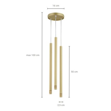 Lustr na lanku STALACTITE LASER 3xG9/3W/230V zlatá