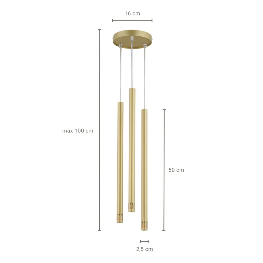 Lustr na lanku STALACTITE LASER 3xG9/3W/230V zlatá