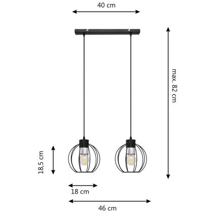 Lustr na lanku STARLIGHT 2xE27/15W/230V černá/stříbrná