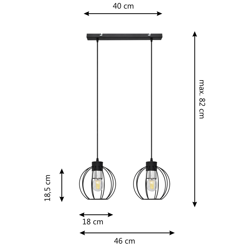 Lustr na lanku STARLIGHT 2xE27/15W/230V černá/stříbrná