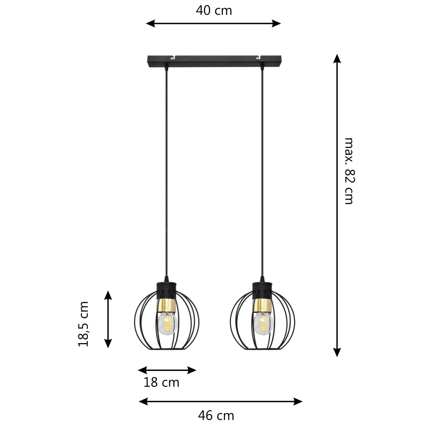 Lustr na lanku STARLIGHT 2xE27/15W/230V černá/zlatá