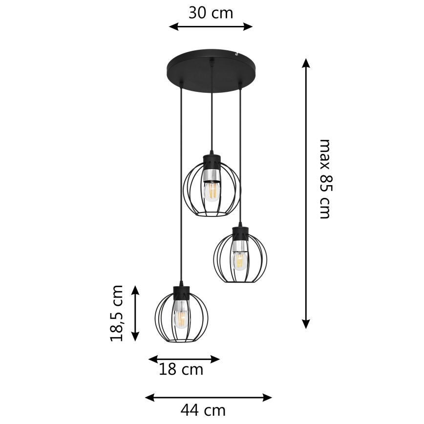 Lustr na lanku STARLIGHT 3xE27/15W/230V černá/stříbrná