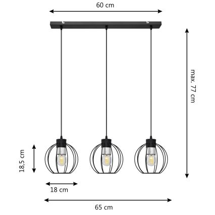 Lustr na lanku STARLIGHT 3xE27/15W/230V černá/stříbrná
