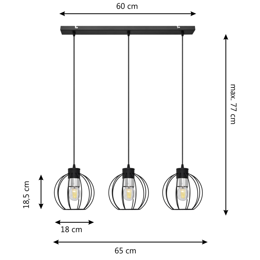 Lustr na lanku STARLIGHT 3xE27/15W/230V černá/stříbrná
