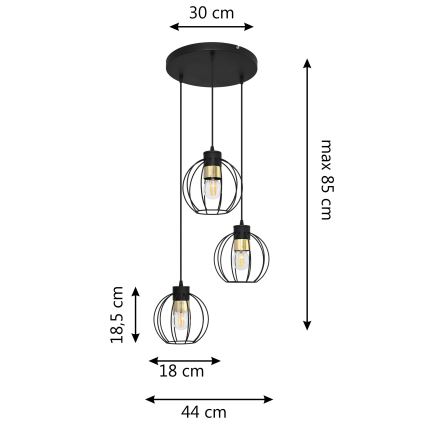 Lustr na lanku STARLIGHT 3xE27/15W/230V černá/zlatá