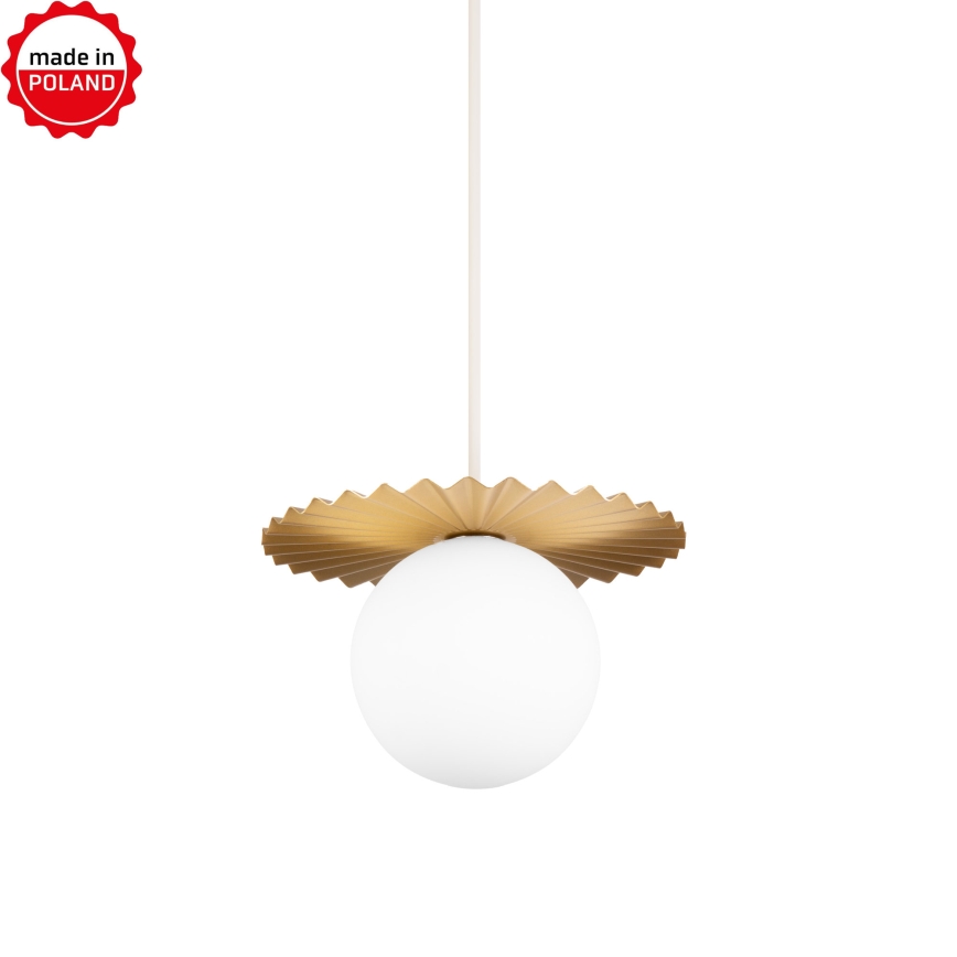 Lustr na lanku SUNPLISS 1xG9/10W/230V pr. 20 cm zlatá/krémová