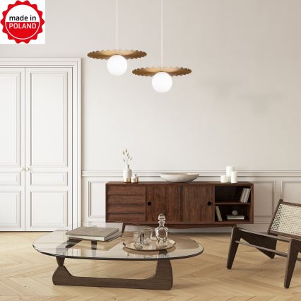Lustr na lanku SUNPLISS 1xG9/10W/230V pr. 35 cm zlatá/krémová