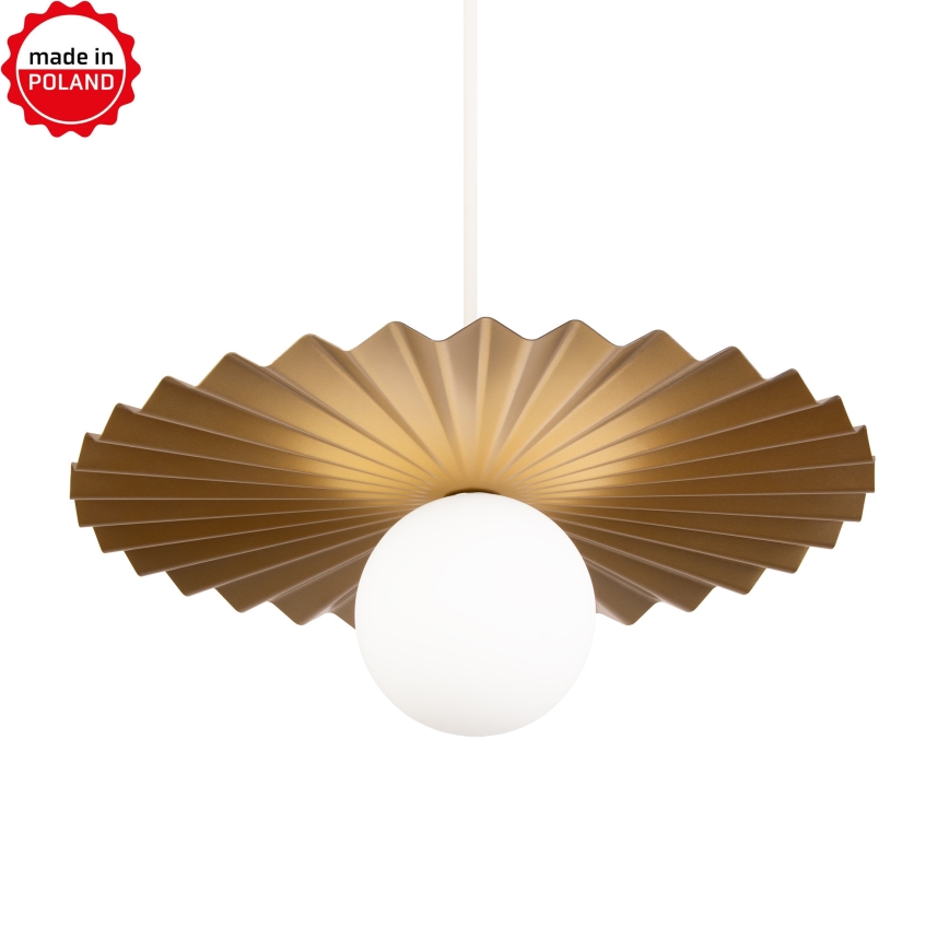 Lustr na lanku SUNPLISS 1xG9/10W/230V pr. 40 cm zlatá/krémová