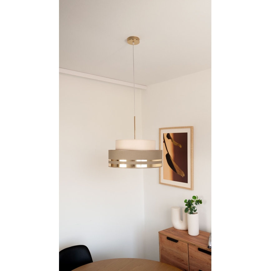 Lustr na lanku TAMI 1xE27/60W/230V béžová/hnědá/zlatá
