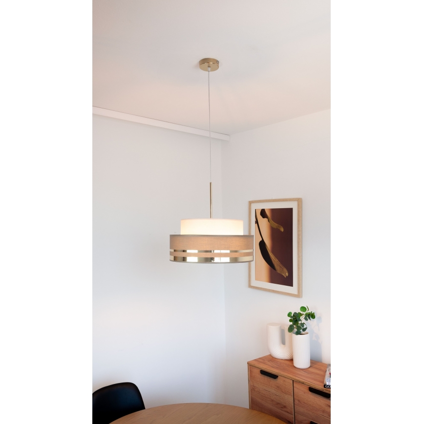 Lustr na lanku TAMI 1xE27/60W/230V béžová/hnědá/zlatá