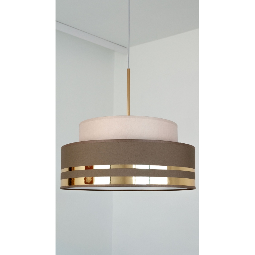 Lustr na lanku TAMI 1xE27/60W/230V pr. 40 cm béžová/hnědá/zlatá