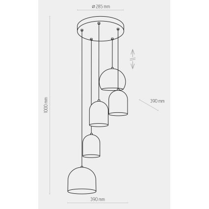 Lustr na lanku TEMPRE 5xE27/15W/230V bílá/šedá/černá