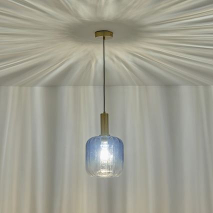 Lustr na lanku TOPAZ 1xE27/15W/230V modrá/kouřová pr. 20 cm