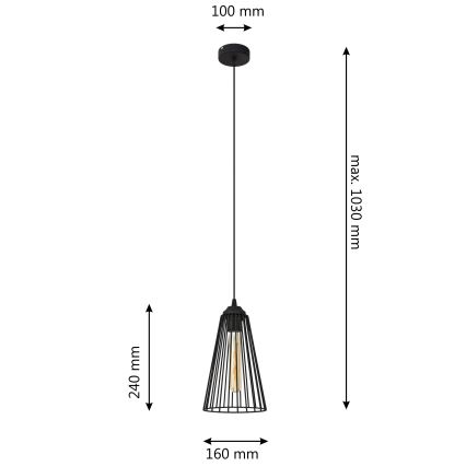 Lustr na lanku TORRI 1xE27/15W/230V pr. 16 cm černá