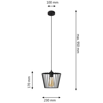 Lustr na lanku TORRI 1xE27/15W/230V pr. 23 cm černá