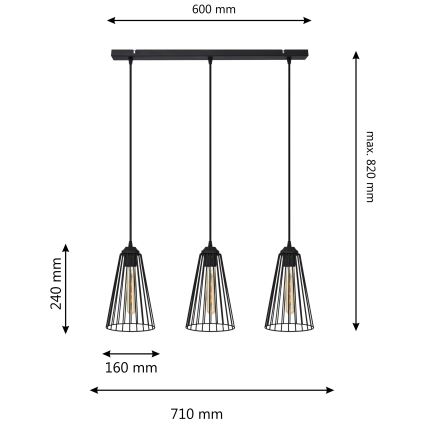 Lustr na lanku TORRI 3xE27/15W/230V černá