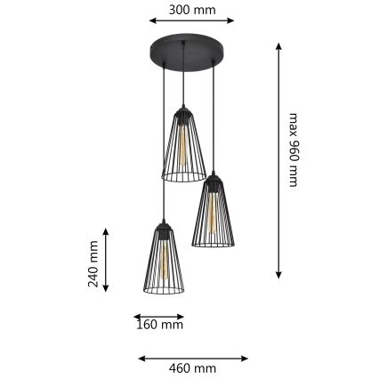 Lustr na lanku TORRI 3xE27/15W/230V černá