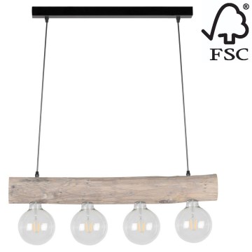 Lustr na lanku TRABO 4xE27/60W/230V borovice – FSC certifikováno