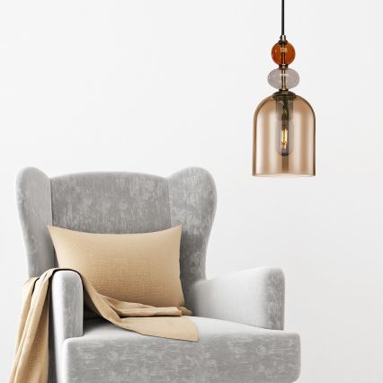 Lustr na lanku TROPEA 1xE27/15W/230V černá/kouřová červená/béžová