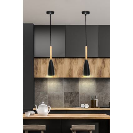 Lustr na lanku TROSA 1xE27/40W/230V černá/buk
