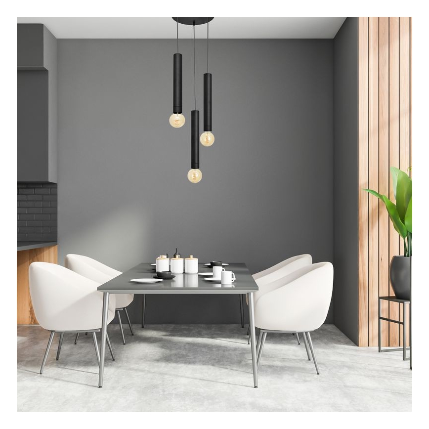Lustr na lanku TUBA 3xE27/15W/230V černá