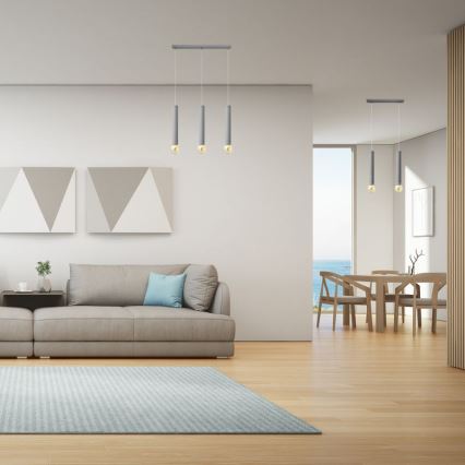 Lustr na lanku TUBA 3xE27/15W/230V šedá