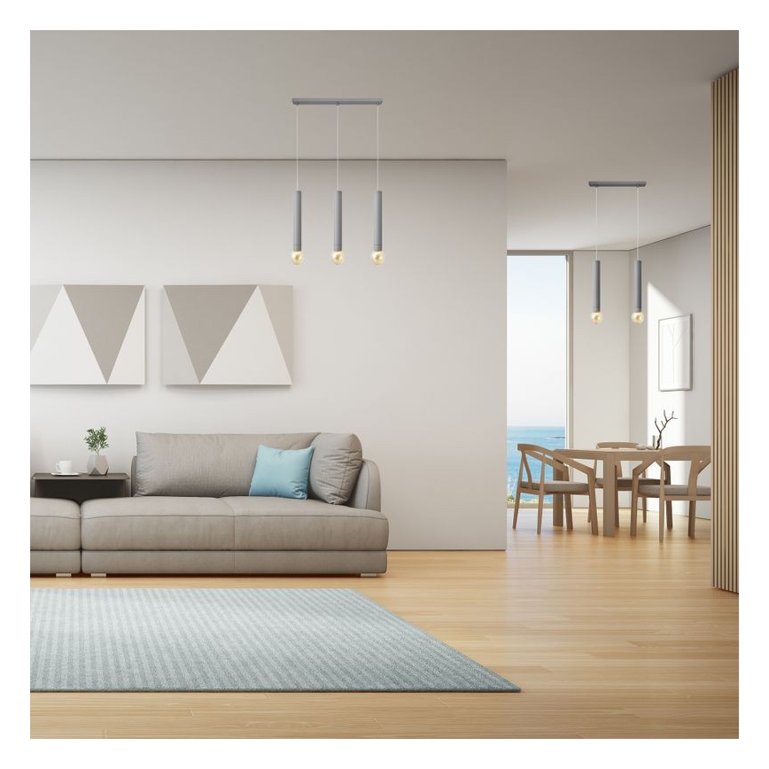 Lustr na lanku TUBA 3xE27/15W/230V šedá