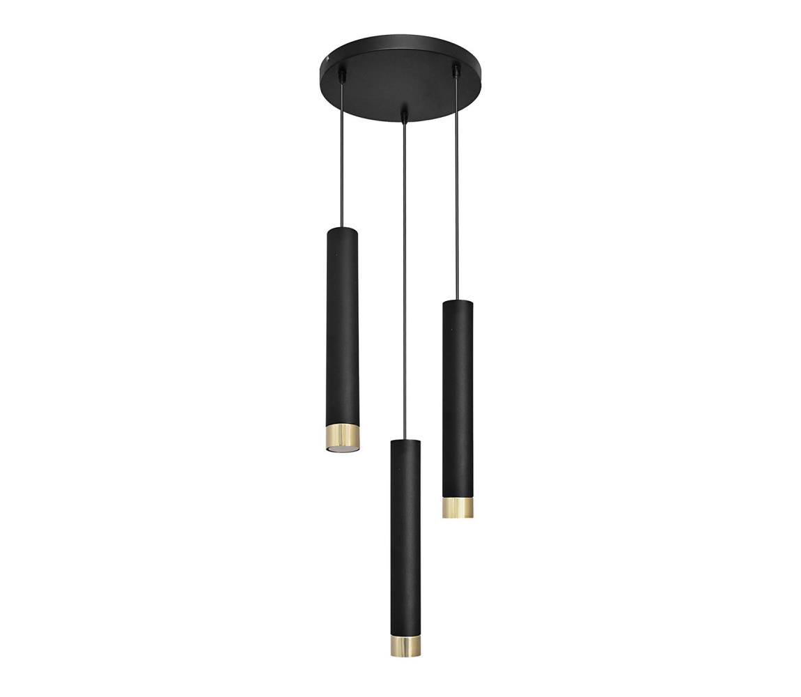 Helam Lustr na lanku TUBA 3xE27/60W/230V černá/zlatá HE1377