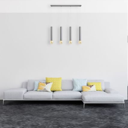Lustr na lanku TUBA 4xE27/15W/230V šedá