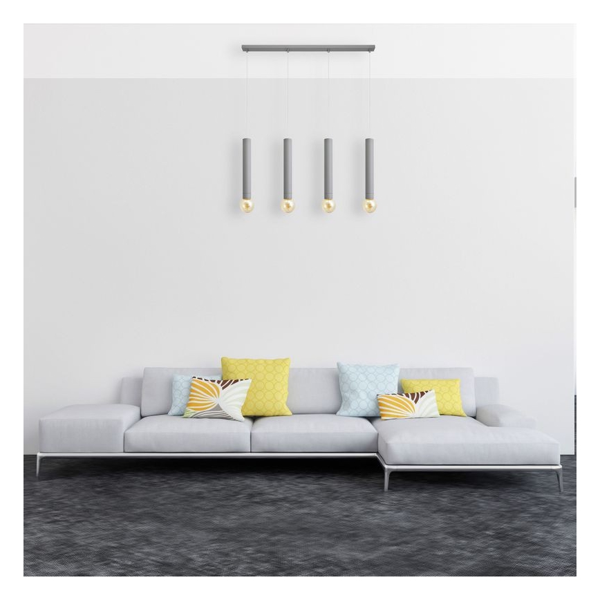 Lustr na lanku TUBA 4xE27/15W/230V šedá