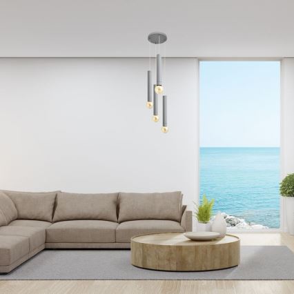 Lustr na lanku TUBA 4xE27/15W/230V šedá