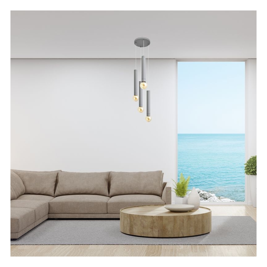 Lustr na lanku TUBA 4xE27/15W/230V šedá