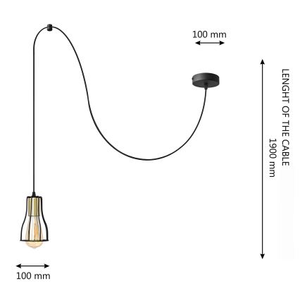 Lustr na lanku TUBE 1xE27/15W/230V černá/zlatá