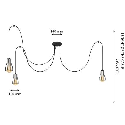Lustr na lanku TUBE 3xE27/10W/230V pavouk černá/lesklý chrom