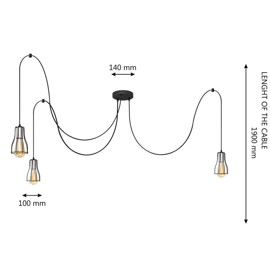 Lustr na lanku TUBE 3xE27/10W/230V pavouk černá/lesklý chrom