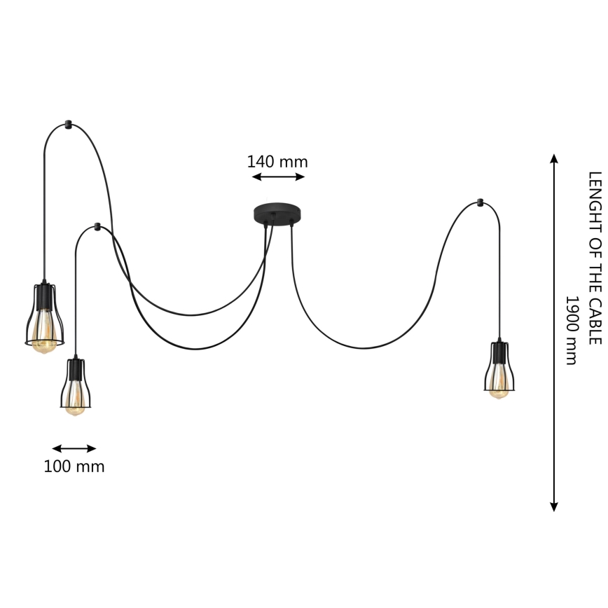 Lustr na lanku TUBE 3xE27/15W/230V pavouk černá