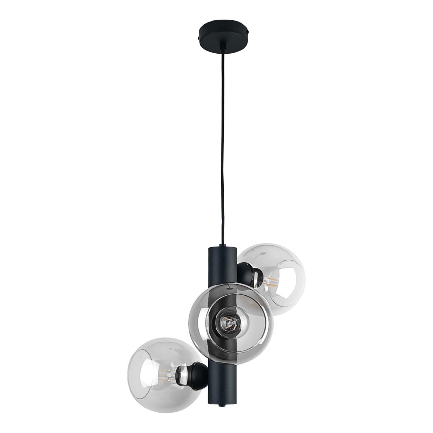 Lustr na lanku TUBE 3xE27/60W/230V černá/čirá