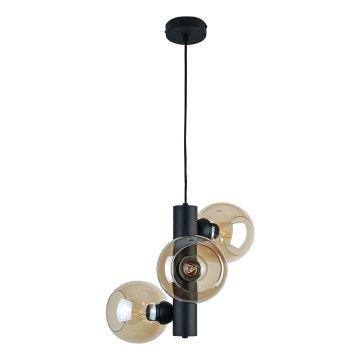Lustr na lanku TUBE 3xE27/60W/230V černá/kouřová béžová